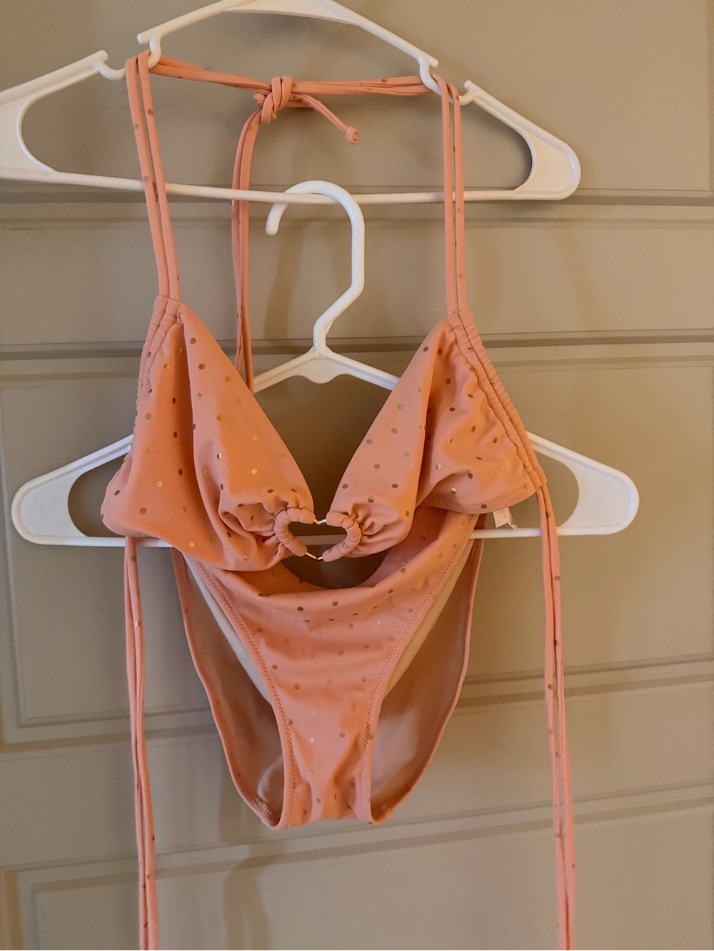 Victoria's Secret Peach Halter One-Piece with Metallic Dots